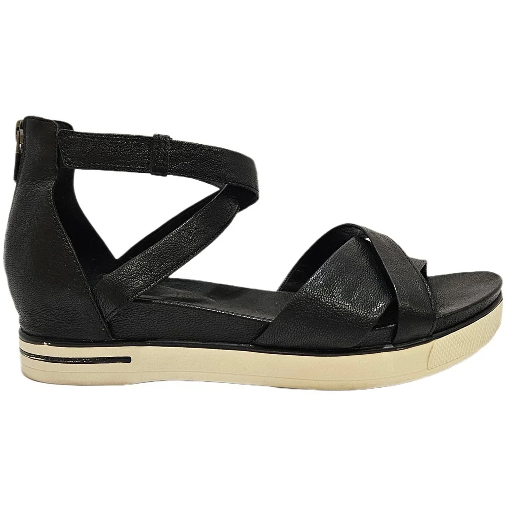 Black Leather‎ Eileen Fisher Sally Platform Wedge Crisscross Sandals Size 9.5